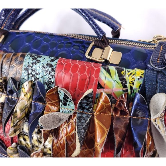 Multi-Colored Faux Leather Snakeskin Pattern Handbag Shoulder Boho Bag Purse - Picture 12 of 16